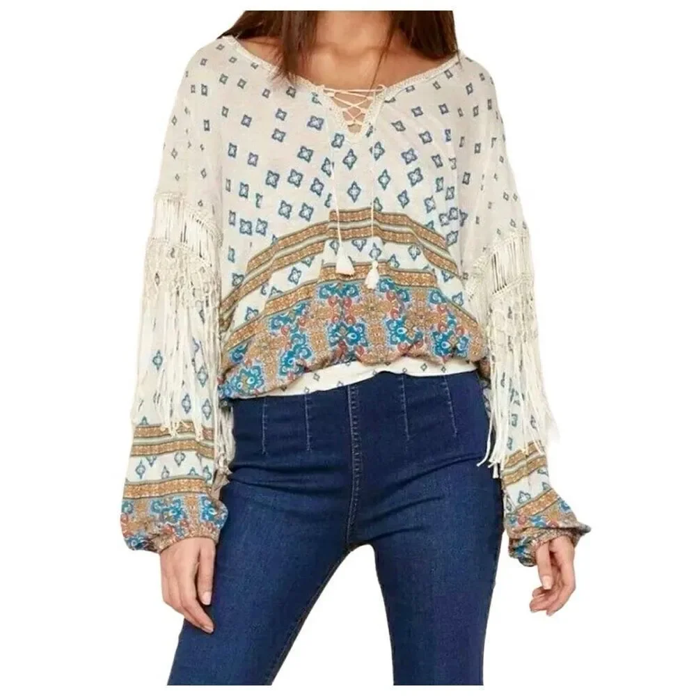 Free People Macra Maze Me Blouson Top Size XS - Picture 1 of 10